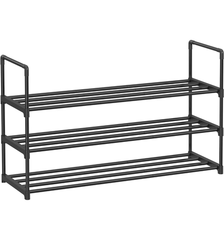 SONGMICS Suport pentru pantofi cu 3 nivele, structura metalica, pentru 12-15 perechi, 92x30x55cm, negru