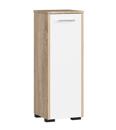 Dulap de baie tip baza, cu usa reversibila si raft interior, PAL 16 mm, 30x30x85 cm, stejar sonoma si alb