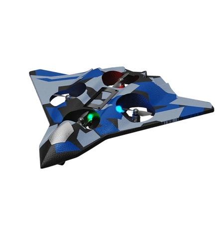 Avion de Lupta cu Telecomanda, Flippy, Tip Drona, din EVA (Spuma), cu Telecomanda, Incarcare USB, 2.4 GHz, Rotire 360°, Zbor pana la 100 m, LED, 24 x 25.5 x 4.2 cm, Model Army, Albastru