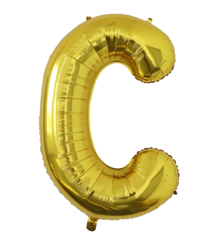 Balon Folie Metalizata Litera C, Flippy, 80 cm, Umflati cu Heliu sau Aer, Ambalaj Individual, Pai inclus, Auriu