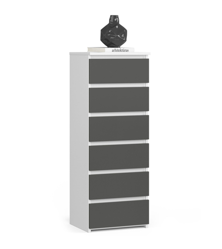 Comoda cu 6 sertare, PAL laminat 16 mm, 40x35x109 cm, alb si gri