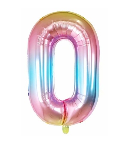 Balon din Folie Metalizata Flippy, Figurina Cifra, Tema Aniversare 40 cm, Ambalaj Individual, Pai inclus, Umflare cu Aer sau Heliu, Multicolor, Cifra 0