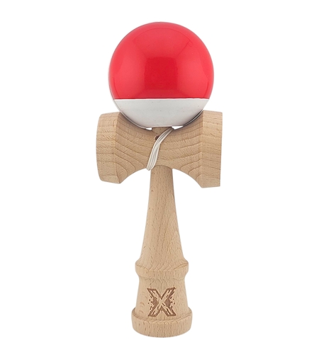 Kendama X Originala, Profesionala, Flippy, Super Sticky, din Lemn, 18 cm, Rosu/Alb