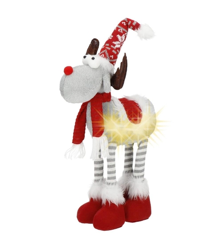 Figurina Craciun, Ren, picioare telescopice, iluminare LED, 61cm