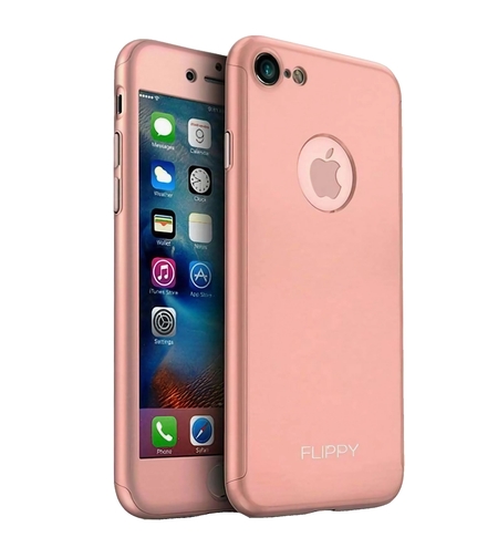 Husa protectile Flippy Premium Full Cover 360 pentru Apple iPhone 8, Roz Auriu cu Folie Sticla inclusa