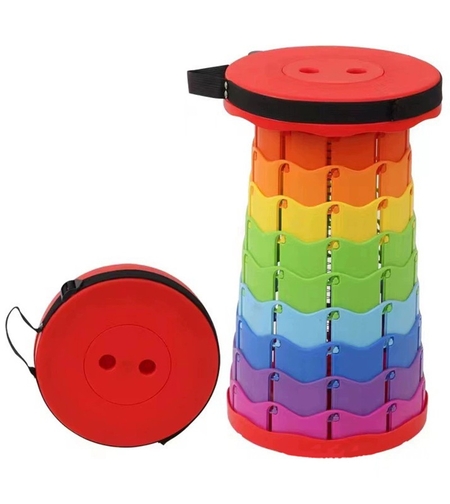 Scaun Telescopic Pliabil pentru Camping si Pescuit, Vafy, Portabil, Universal, Sustine 150 kg, ABS, Diametru 25 cm, Extensibil, Inaltime 45 cm, Multicolor