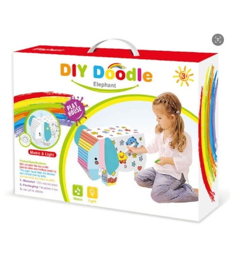 Jucarie Creativa pentru Copii, Flippy, Model Elefant 3D, Set de Asamblat si Colorat din Carton, Puzzle 3D Educativ, 34 x 14 x 23 cm, 3+ ani, Multicolor
