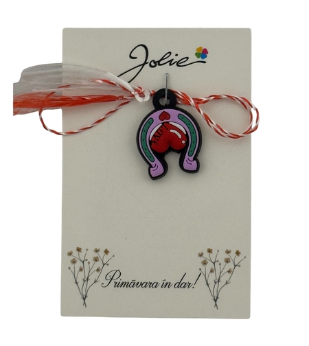 Martisor pentru Copii, Jolie, Material Cauciuc, Ambalaj Carton cu Design, Multicolor, Model Potcoava