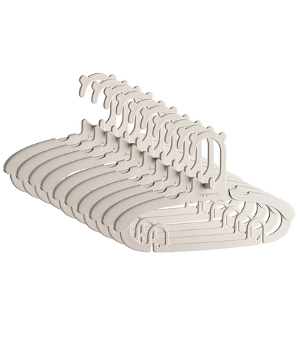 Set 10 Umerase pentru Copii, Flippy, Potrivite pentru Uscarea si Depozitarea Hainelor de Bebelusi, 28x16.7 cm, Crem