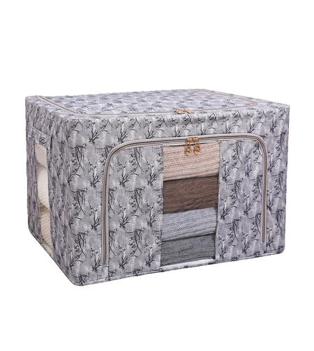 Cutie Depozitare, Vafy, 66L, din Material Textil, 50 x 40 x 33 cm, pentru Haine si Lenjerii, Model Bambus, Negru