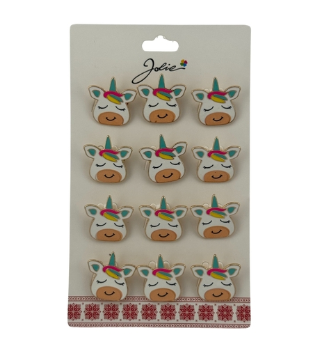 Set 12 Brose Martisor pentru Copii, Jolie, Model Unicorn cu Ochii Inchisi, Multicolor