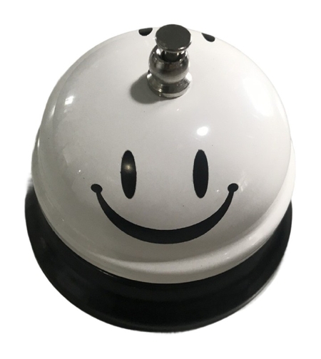 Clopotel Metalic Multifunctional, Flippy, Alb cu Imprimeu Smiley Face, 7.5x7.5x6.5 cm, Receptie, Restaurant, Cafenele
