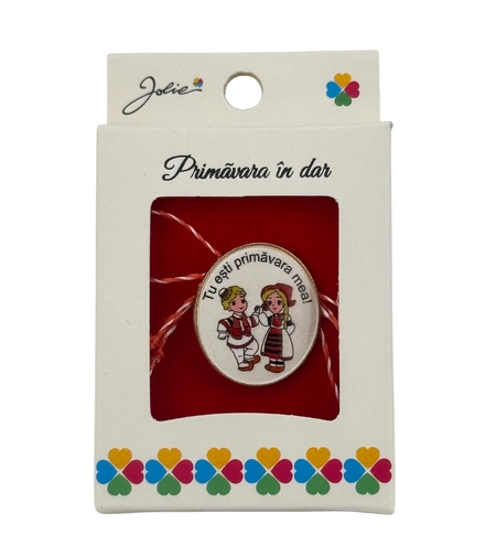 Martisor Brosa Mica in Cutie, Jolie, Design cu Mesaj, Material Metal, Dimensiune 2.5-3 cm, Model Traditional Fata si Baiat