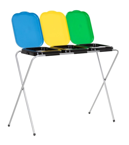 Cos de gunoi selectiv cu 3 compartimente, cadru metalic si capace PP, 98x42x74 cm