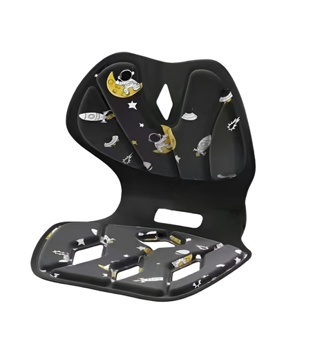 Suport pentru Scaun, Flippy, pentru Corectarea Posturii, Portabil, Pliabil, Ergonomic, Ameliorare Durere, Respirabil, 35x32x30 cm, Marime L, Model Rachete, Negru