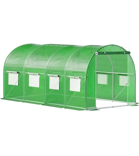 Sera de gradina, tip tunel cu cadru metalic, 200x450cm, 9 ferestre, verde, 9 mp