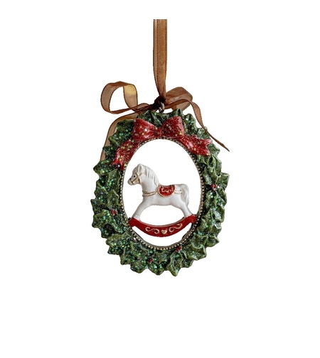 Decoratiune de Craciun, Flippy, pentru Brad, Model Ghirlanda cu Calut, 8.5 x 6.5 cm, din Rasina, Multicolor