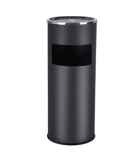 SONGMICS Cos de gunoi cu scumiera pentru exterior, din inox, galeata interioara detasabila, tip stativ, 61x25 cm, negru