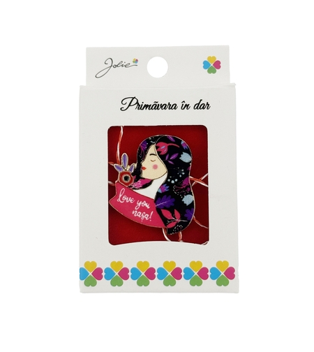 Martisor Brosa, Jolie, Model Love You Nasa, Metal Emailat in Culori, Sistem de Prindere cu Ac, Dimensiune 2.5–3 cm, Ambalaj Individual cu Design, Multicolor