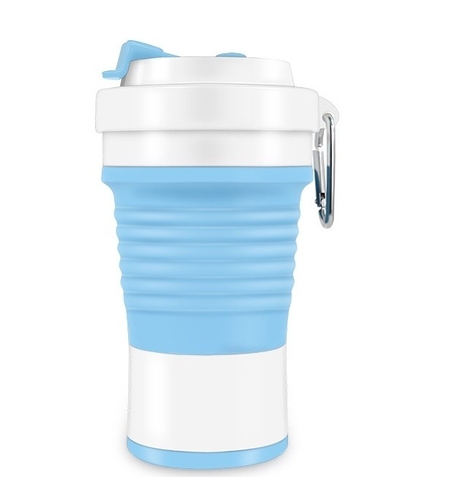 Pahar pliabil din silicon Flippy, pentru calatorii, camping, 750 ml, pai inclus, 11.6 x 19.3 cm, albastru