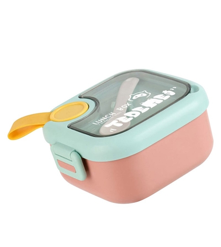 Caserola pentru copii Flippy, lunch box, 750 ml, doua boluri, lingura, foarfeca din plastic, rezistenta la scurgeri, Roz