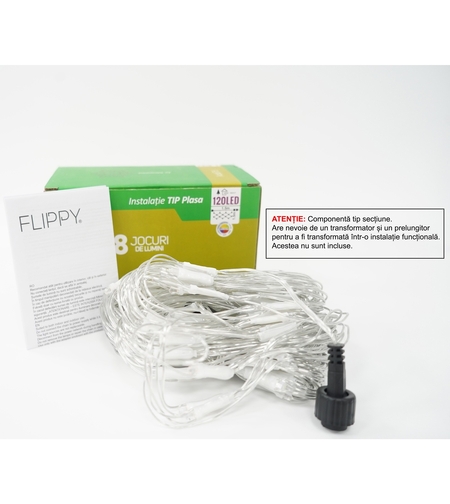 Sectiune Instalatie de Craciun Vafy, Tip Plasa, 120 LED-uri, 1.5 x 1.5 m, 8 jocuri de lumini, Interconectabila, Fir transparent, Multicolor