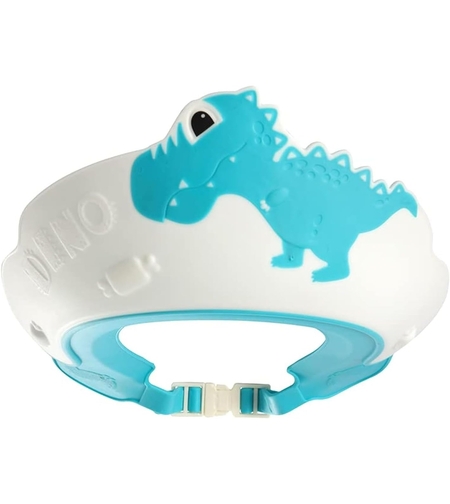 Viziera de Protectie Baie Pentru Copii, Fippy, Model Dinozaur, Dimensiune ajustabila, Durabil, Usor de curatat, Impotriva Samponului, pentru Ochi si Urechi, TPE+PP, 22x21 cm, Albastru