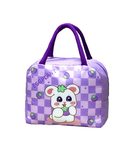 Geanta Termoizolanta pentru Copii, Flippy, 23x13x19 cm, Model Imprimeu Iepuras, din Folie de Aluminiu si Panza Oxford, Mov