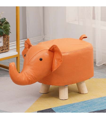 Taburet pentru Copii, Vafy, Scaun Tip Taburet, Model Elefant, din Lemn Masiv, Scaun pentru Copii, 30 x 25 x 25 cm, Portocaliu