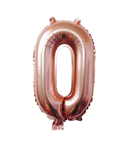 Balon din Folie Flippy, Cifra 0, 81 cm, Pentru Aer sau Heliu, Bulk, Roz Auriu