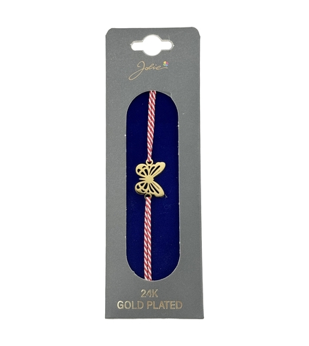 Bratara Placata cu Aur 24k, Jolie, Model FLUTURE PLIN, Martisor Bratara, cu Snur Alb/Rosu, Auriu