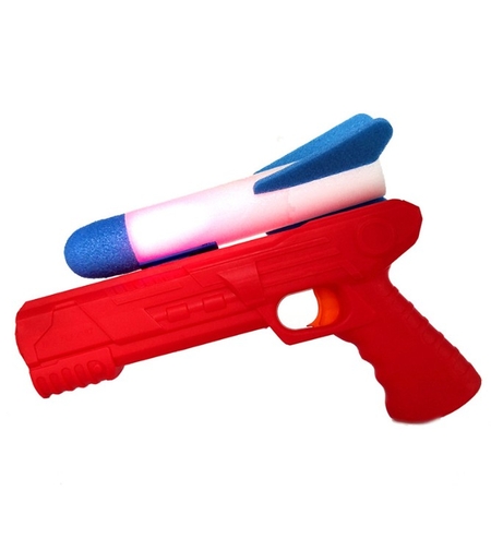 Pistol de Jucarie, Flippy, cu Lansator de Racheta, din Polistiren/Plastic, Lumina LED, +3 Ani, Rosu/Albastru