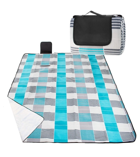 Patura pentru picnic sau plaja, cu folie izolatoare si maner, 150x200cm, albastru gri