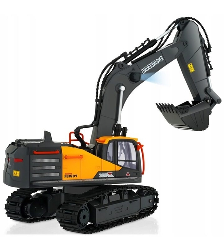Excavator RC cu senile pentru copii, lumini si brat functional, telecomanda, incarcare USB, 32x30x12 cm