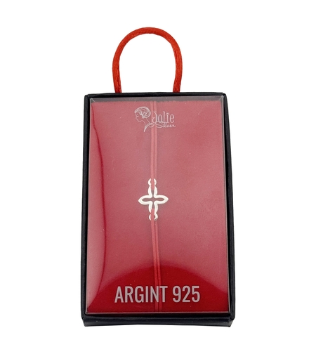 Bratara Dama Argint 925, Jolie, Model Cruce Contur cu Snur Rosu, Pandativ Silver 0.54 gr, Argintiu