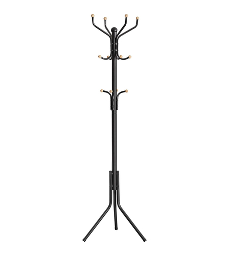 VASAGLE Cuier pentru haine, din otel, tip pom, cu 12 carlige, 182cm, negru