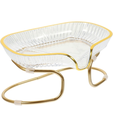 Savoniera cu Suport, Flippy, Sistem de Scurgere a Apei, Margine Aurie, 14 x 8.5 x 9 cm, din TPE, Transparent