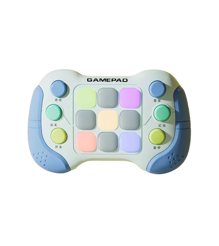 Jucarie Interactiva Flippy, Tip Consola Pop It, 6 butoane functionale, 5 Moduri de Joc, 600 Niveluri, + 3 ani, Albastru/Gri