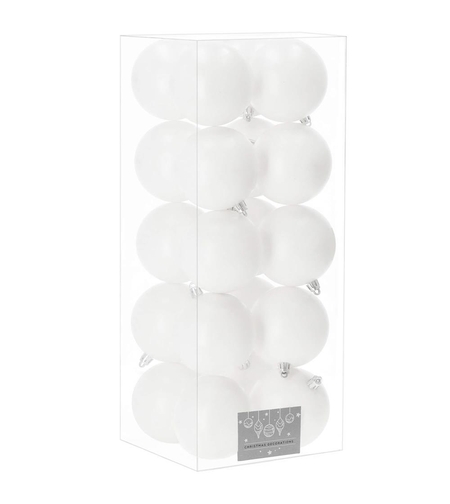 Set globuri de Craciun, 20 bucati, 8cm, alb mat