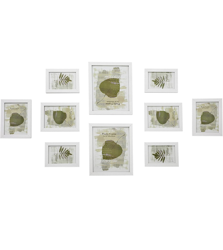 SONGMICS set rame foto 10 buc, 28x24 / 21x16 / 18x13 cm, alb, montaj perete sau birou, MDF si plastic