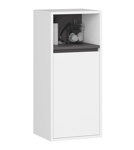 Etajera de baie suspendata, cu usa si 2 polite, PAL 16 mm, 35x30x80 cm, alb si gri