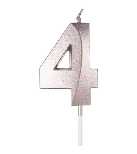 Lumanare Cifra 4, Flippy, Model Diamond, 5 x 3.4 cm, Argintiu