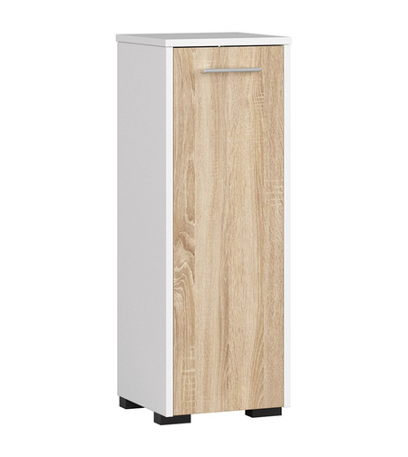 Dulap de baie tip baza, cu usa reversibila si raft interior, PAL 16 mm, 30x30x85 cm, alb si sonoma
