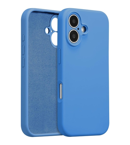 Husa de Protectie, Vafy, pentru iPhone 16, Liquid Silicone, cu Microfibra pe Interior, Protectie Antisoc, Compatibil Incarcare Wireless, Albastru