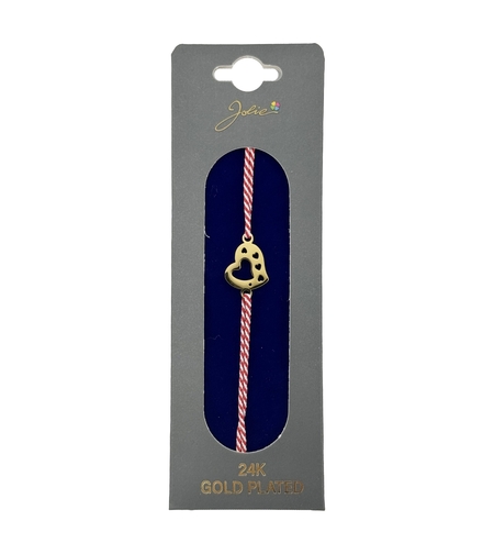 Bratara Placata cu Aur 24k, Jolie, Model INIMA, Martisor Bratara, cu Snur Alb/Rosu, Auriu