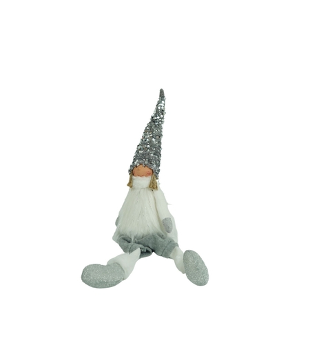 Ornament de Craciun ingeras, Flippy, alb/gri, textil, 58 cm
