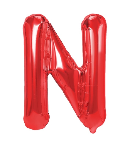 Balon Folie Metalizata Litera N, Flippy, 40 cm, Umflati cu Heliu sau Aer, Ambalaj Individual, Pai inclus, Rosu