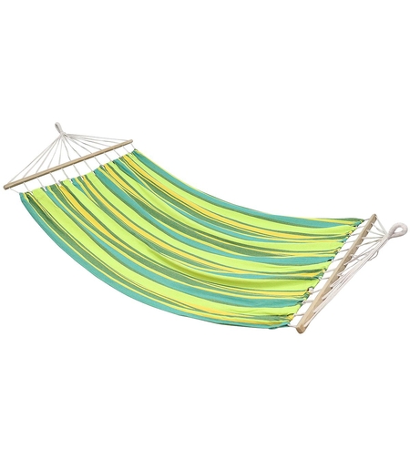 Hamac dublu cu bare din lemn, pentru 2 persoane, bumbac, 150kg, 200x150 cm, verde si galben