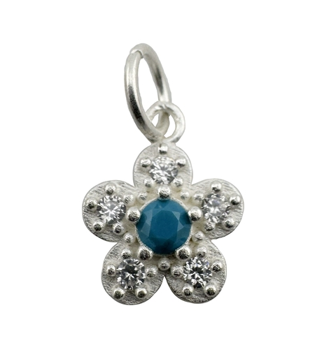 Pandantiv din Argint 925, Jolie Silver, pentru Dama, Model Floare Cu Pietre de Zirconiu Cubic, 1 x 1 cm, 0.9 g, Argintiu/Blue