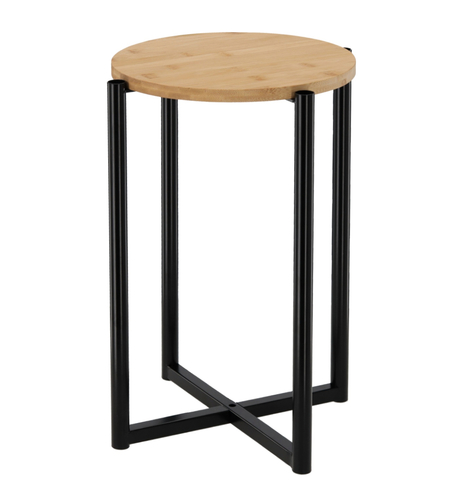 Masuta rotunda tip noptiera, baza metalica, 29x42 cm, design minimalist, negru